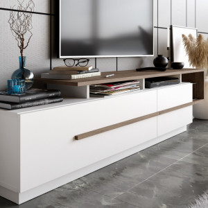 Comoda TV Salvador, Model Pia, 180x46.4x38.9 cm, Nuc/Alb - Img 3