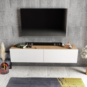 Comoda TV Salvador, Model Poling, 159.7x34.1x36.8 cm, Alb/Nuc - Img 3