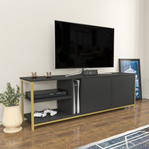 Comoda TV Salvador, Model Primrose, 160x50.8x35.3 cm, Antracit/Auriu - Img 3