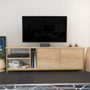 Comoda TV Salvador, Model Primrose, 160x50.8x35.3 cm, Stejar/Auriu - Img 1
