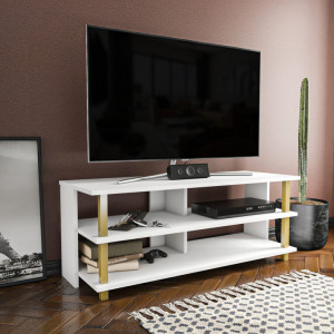 Comoda TV Salvador, Model Pueblo, 120x47.4x44.6 cm, Auriu/Alb - Img 2