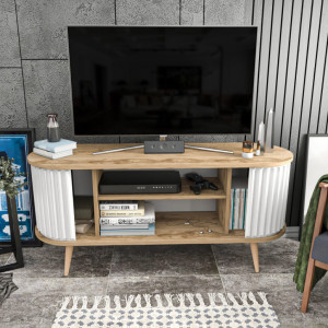 Comoda TV Salvador, Model Stor, 140x64x43 cm, Stejar/Alb - Img 6