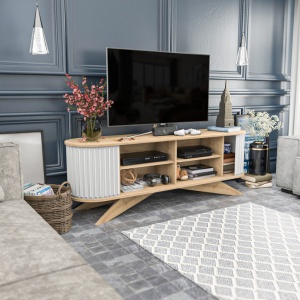 Comoda TV Salvador, Model Stor, 180x60x43 cm, Stejar safir/Alb - Img 11
