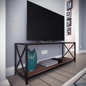 Comoda TV Salvador, Model Xena, 120x45.7x33 cm, Negru/Nuc - Img 3