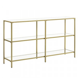 Consola Model Alanna, Auriu, 130x30x73.3 cm, rafturi sticla securizata - Img 2