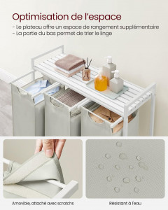 Cos de rufe, Vasagle, Alb, 92.5×33×72 cm - Img 3