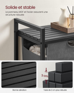 Cos de rufe, Vasagle, Negru-Gri, 50x33x76 cm - Img 4