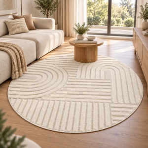 Covor Rotund VivaDeco Art V1, D120 cm, Crem, 100% Polipropilena, Fir 8 mm, 1900 g/mp, OEKO-TEX Standard 100 - Img 14