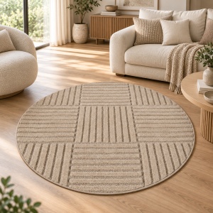 Covor Rotund VivaDeco Art V3, D120 cm, Bej, 100% Polipropilena, Fir 8 mm, 1900 g/mp, OEKO-TEX Standard 100