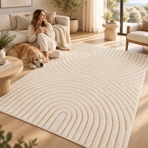 Covor tip Traversa VivaDeco Art V2, 60 x 110 cm, Crem, 100% Polipropilena, Fir 8 mm, 1900 g/mp, OEKO-TEX Standard 100 - Img 4