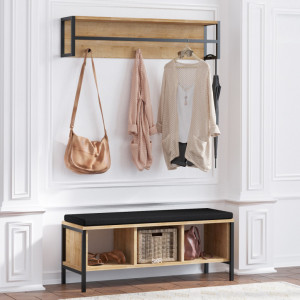 Cuier cu bancuta Model Shana, Stejar/Negru, 100x35x43 cm - Img 2