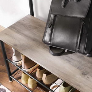 Cuier cu bancuta si suport pantofi Model Spears, Bej/Negru, 70x32.5x175 cm - Img 8
