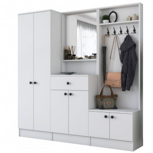 Cuier hol cu dulap Model Baxter, Alb, 179.4x37.3x182.8x cm - Img 8
