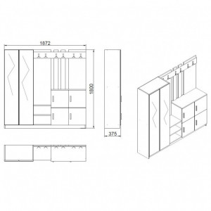 Cuier hol cu dulap Model Berry, Pin/Alb, 187.2x37.5x180 cm - Img 6