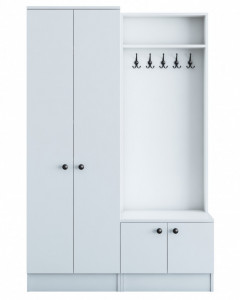 Cuier hol cu dulap Model Bruce, Alb, 119.6x37.3x182.8 cm - Img 7