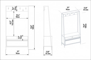 Cuier hol cu dulap Model Devin, Negru Marmorat, 94x35.3x180 cm - Img 5