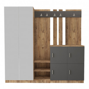 Cuier hol cu dulap Model Grant, Pin/Antracit, 187.2x37.5x180 cm - Img 5