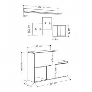 Cuier hol cu dulap Model Holdon, Alb, 120x40x78 cm - Img 4