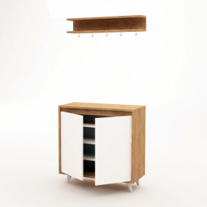 Cuier hol cu dulap Model Obsoyo, Stejar/Alb, 80x35x100 cm - Img 3