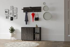 Cuier hol cu dulap si rafturi Model Venom, Antracit, 90x30x63 cm - Img 2