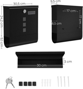Cutie de scrisori Songmics, 24 x 30 cm, Black, compartiment pentru ziar - Img 5