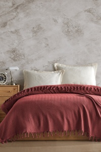 Cuvertura Pled pentru pat dublu Model Berlino Tile Red - Img 1