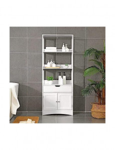 Dulap de depozitare pentru baie, Vasagle, Alb, 32 x 60 x 154 cm, BBC67WT - Img 5