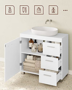 Dulap de depozitare pentru lavoar, Vasagle, Alb, 70x30x64 cm - Img 3