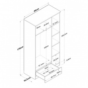 Dulap haine Model BA117, Alb/Nuc, 90x42.5x170 cm - Img 3