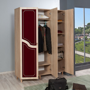 Dulap haine Model Mode-621, Stejar sonoma/rosu, 135x52x192 cm - Img 3