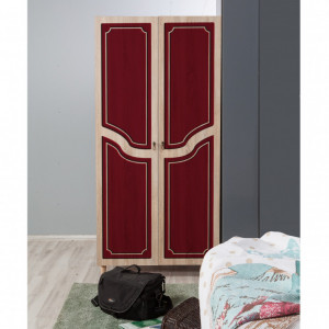 Dulap haine Model Stil, Stejar sonoma/Rosu, 90x52x192 cm - Img 3