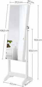 Dulap pentru bijuterii cu oglinda Model Andersen, Alb, 41x36.5x151 cm - Img 7