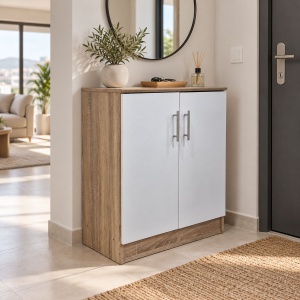 Dulap pentru pantofi Souken, 2 usi, 2 polite, 6 perechi, Alb/Sonoma, 60 x 40 x 80 cm