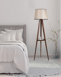 Lampadar Sehbali Tripod Ceviz Lambader Pramit Acik Hasir Abajurlu Nuc - Img 1