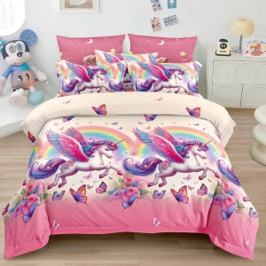 Lenjerie 1 Persoana Copii, Finet, 4 Piese - Winged Unicorn