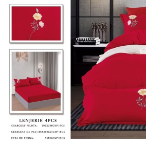 Lenjerie cu Elastic 180x200 cm, cu broderie, Sandro V5 Red (Finet) - Img 2