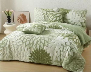 Lenjerie de pat Cocolino 6 piese, model floral embosat, cearșaf cu elastic 180 × 200 cm, Dahlia V4
