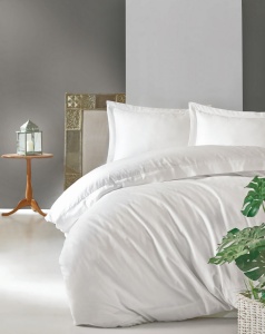 Lenjerie de pat dublu, Bumbac 100% Satinat Model Elegant White