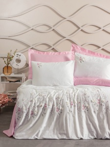 Lenjerie de pat dublu, Bumbac 100% Satinat Model Jolie Pink