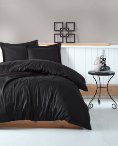 Lenjerie de pat dublu, Bumbac 100% Satinat Model Stripe Black