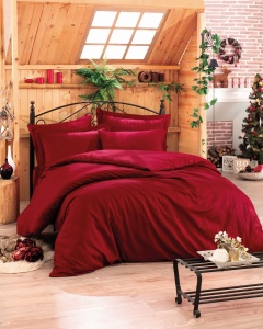 Lenjerie de pat dublu, Bumbac 100% Satinat Model Stripe Claret Red v2
