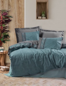 Lenjerie de pat dublu Model Erna Petrol Blue