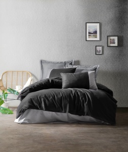 Lenjerie de pat dublu Model Plain Black, Grey - Img 1