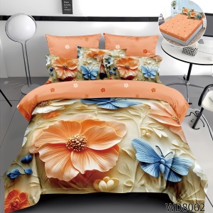 Lenjerie de pat Finet 5D Digital Print cu elastic – 4 piese, Butterfly Blossom Meadow