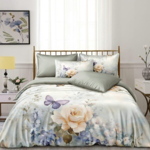 Lenjerie de pat Finet Superfin cu elastic – 4 piese, Bloom - Morning Peony