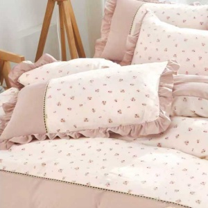 Lenjerie Finet cu Broderie si Volanase, 4 Piese Melor Rose - Img 2