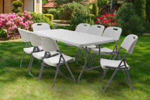 Masa de camping pliabila profesionala Aprilia - singura bucata gri deschis 183x76x74cm - Img 2
