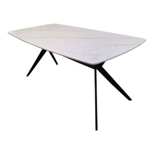 Masă dining Ezali, Alb cu aspect de marmură/Negru, 180 x 90 x 75 cm - Img 3