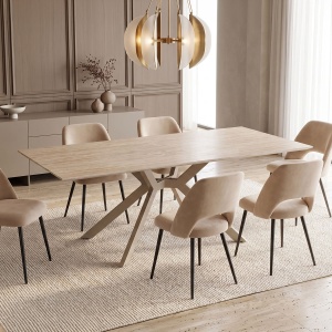 Masă dining Olven, Travertin/Crem, 180 x 90 x 75 cm
