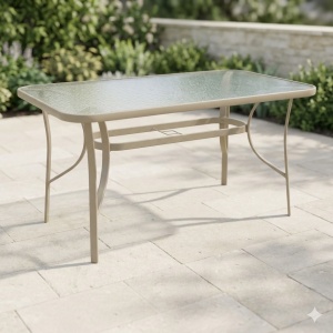 Masă grădină, Pako World, model Ensure, Metal si Sticla Securizata, Champagne, 140 x 80 x 70 cm